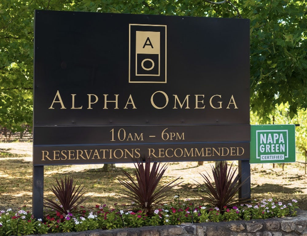Alpha Omega sign and Napa Green certification