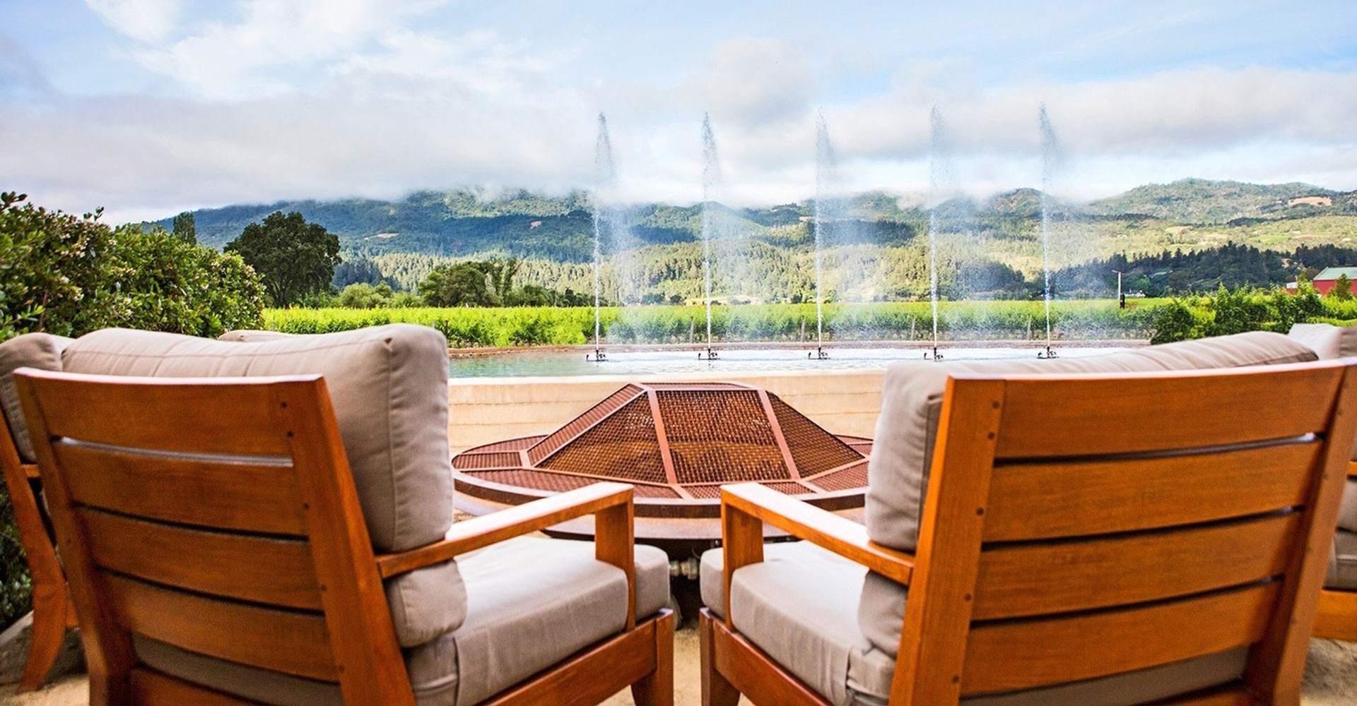 Desk Chairs and firepit by fountain